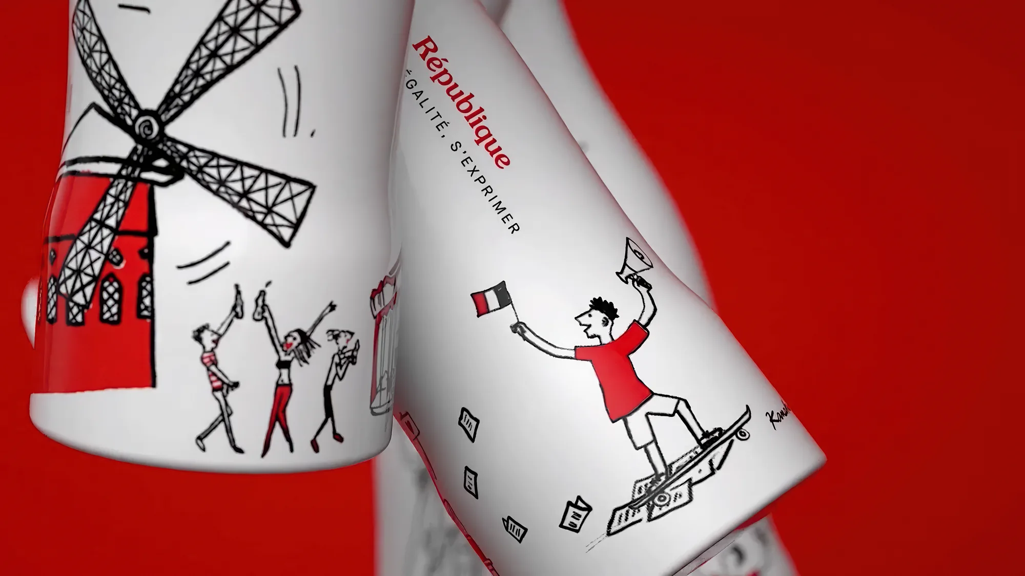 Blended 2D and 3D animation: Parisian illustrations applied to 3D bottles