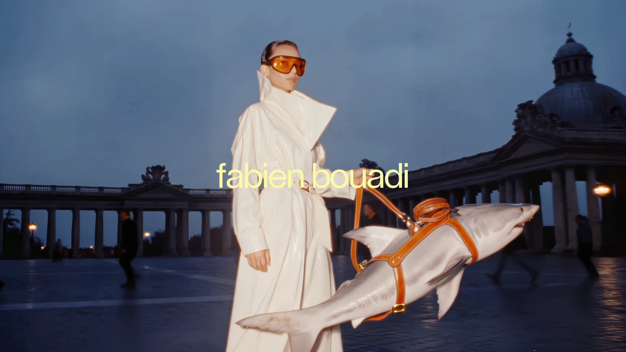 Luxury art direction: editorial fashion silhouette in Paris at dusk