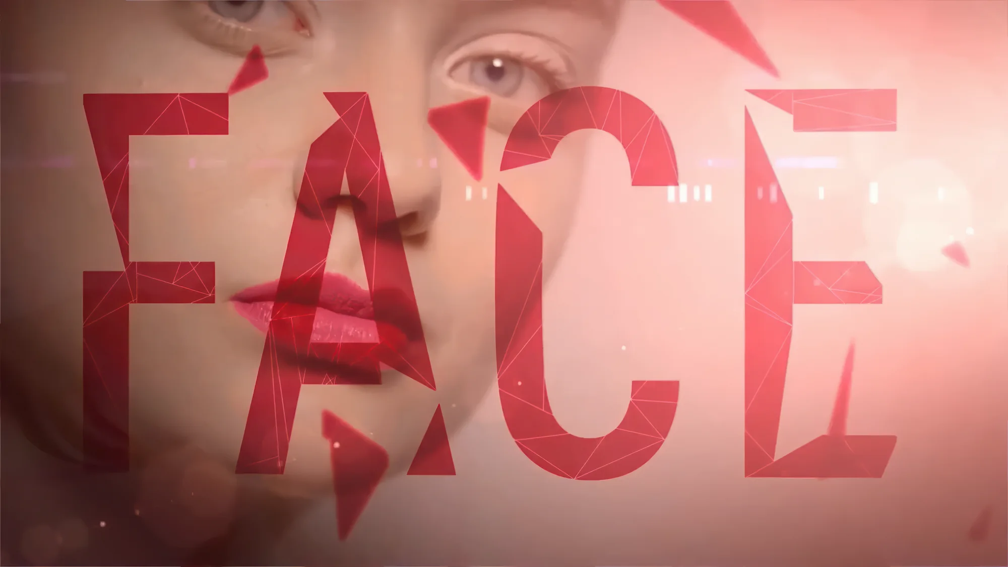 Beauty motion design: animated FACE typography over a made-up face