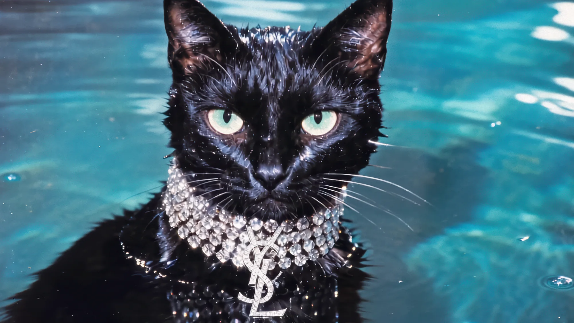 Freelance motion designer in Paris — black cat wearing a jewellery collar, luxury art direction by Fabien Bouadi