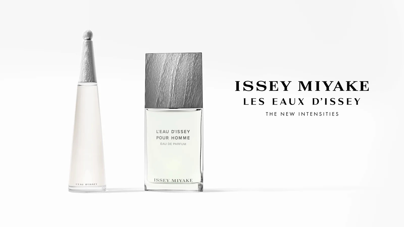 Issey Miyake Les Eaux d'Issey — animation 3D parfum, flacons L'Eau d'Issey et bouchons bois, par Fabien Bouadi motion designer Paris